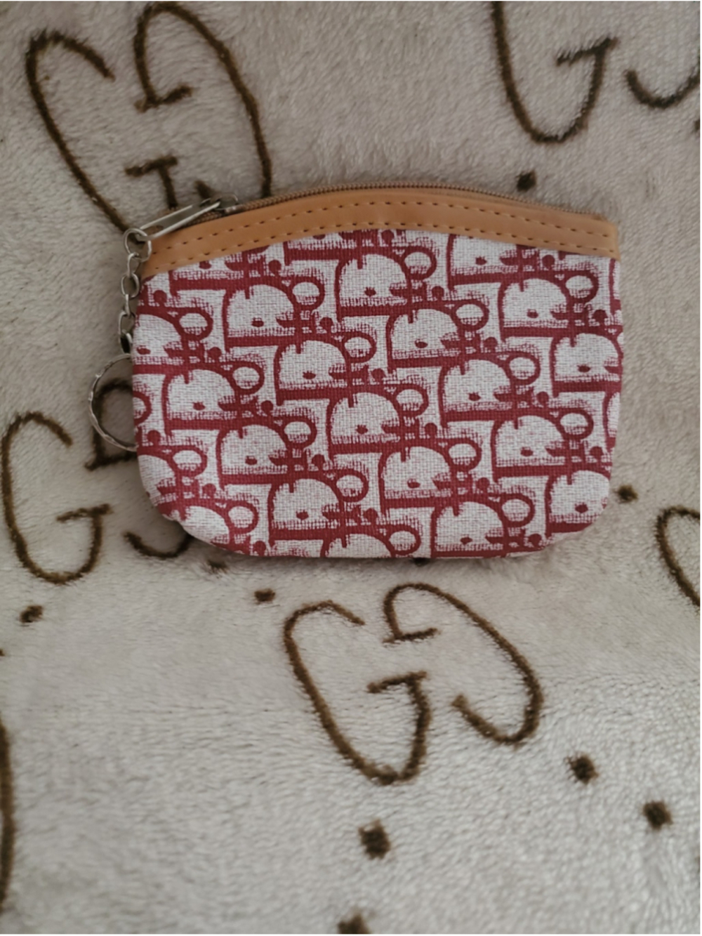 Sexy Red and Beige coin or small cosmetic bag for on the go 4.5 inches